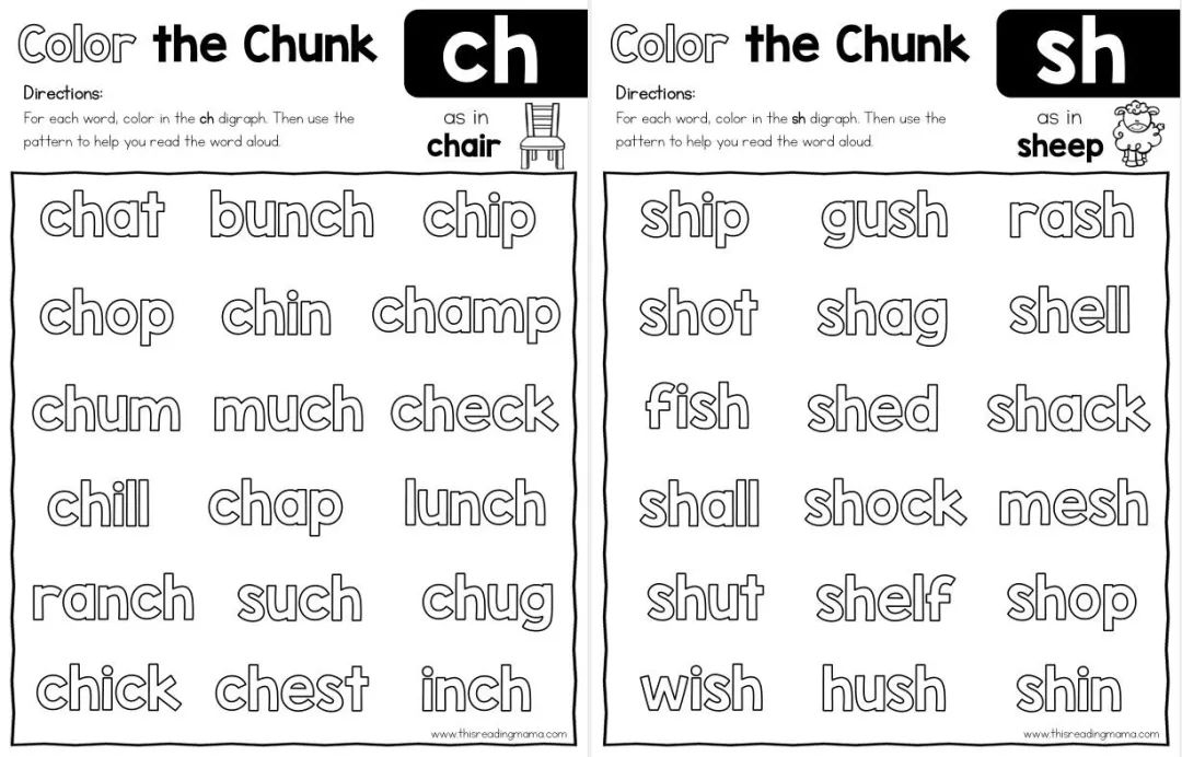 自然拼读涂色练习册《Color the Chunk》,PDF可打印,EW32191-第2张-做英语练习-贝贝鼠启蒙 自然拼读涂色练习册《Color the Chunk》,PDF可打印,EW32191-第2张-做英语练习